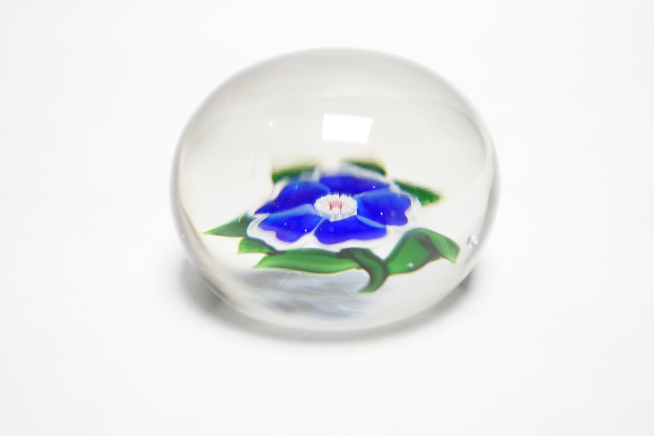 A Baccarat blue flower paperweight, 6cm